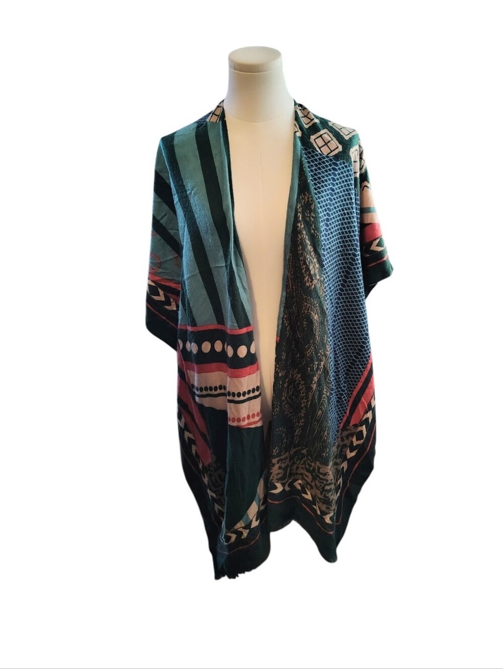 Anthropologie Do Everything In Love Colorful Soft Teal Poncho One Size